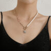 rice grain pearl lock shaped scallop pendant necklace for women. trendy and stylish simple necklace.