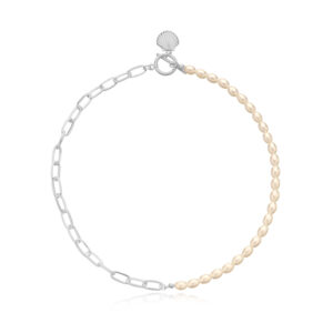 rice grain pearl lock shaped scallop pendant necklace for women. trendy and stylish simple necklace.