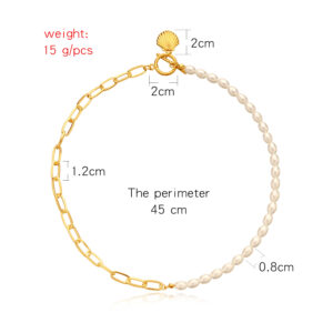 rice grain pearl lock shaped scallop pendant necklace for women. trendy and stylish simple necklace.