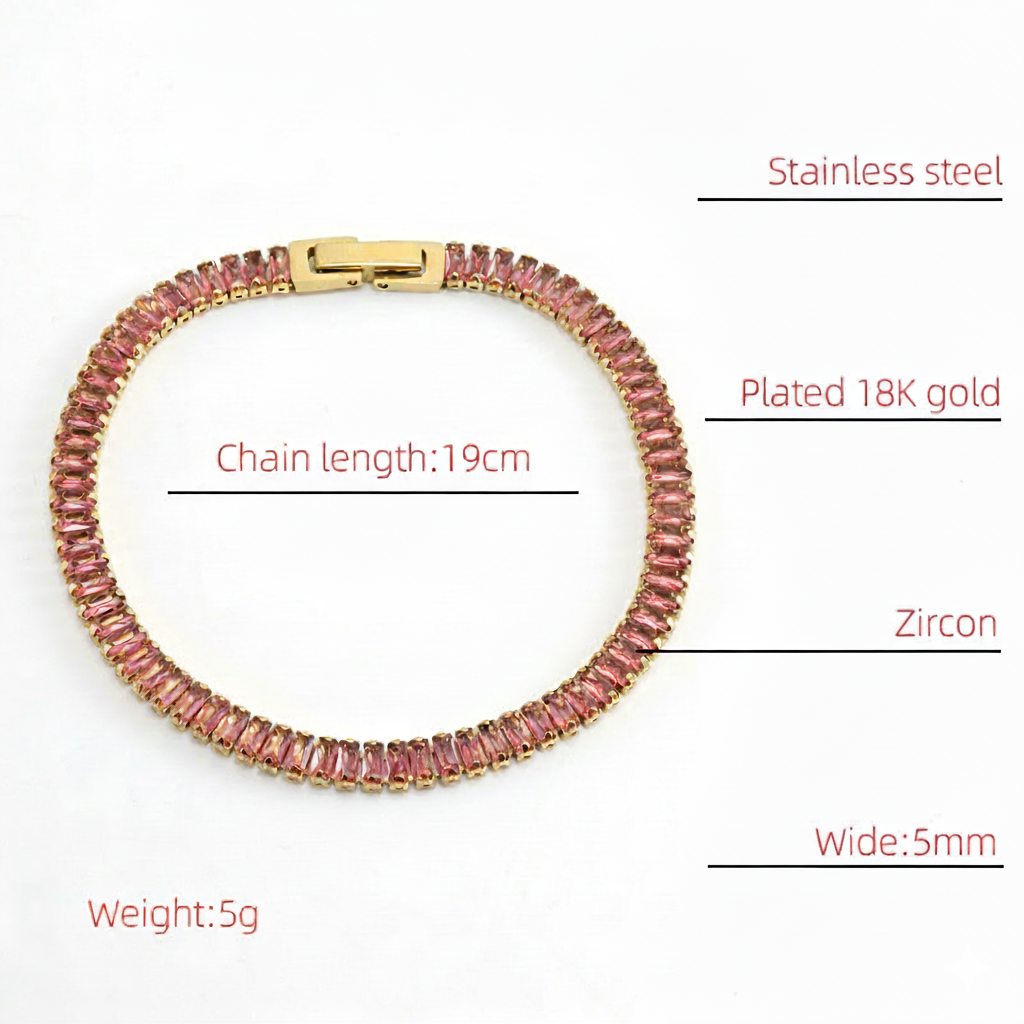 european and american solid color full diamond inlaid zircon stainless steel bracelet titanium steel ins style all match tennis chain hand jewelry bracelet