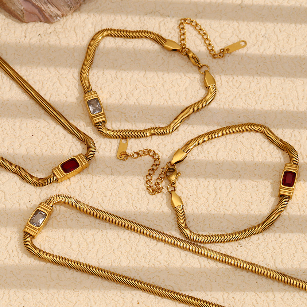 european and american temperament retro personality hip hop niche design necklace stainless steel 18k gold plated snake chain zircon bracelet