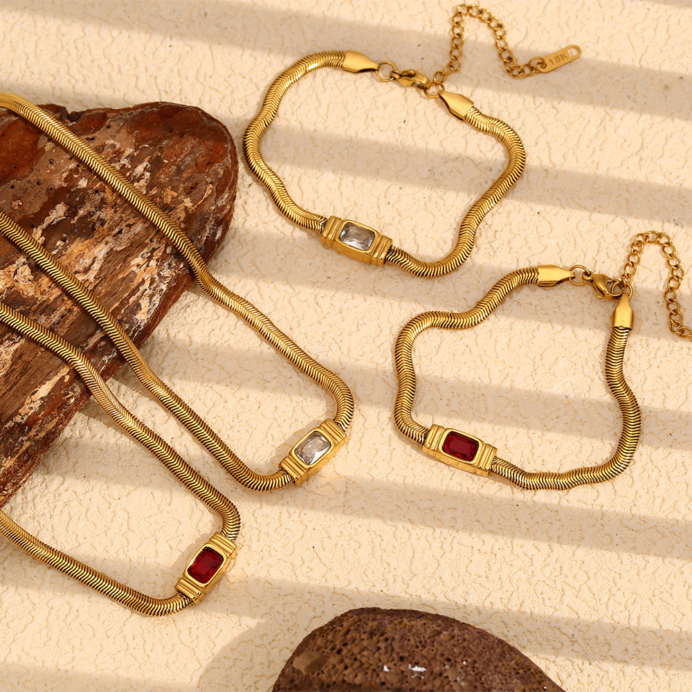 european and american temperament retro personality hip hop niche design necklace stainless steel 18k gold plated snake chain zircon bracelet