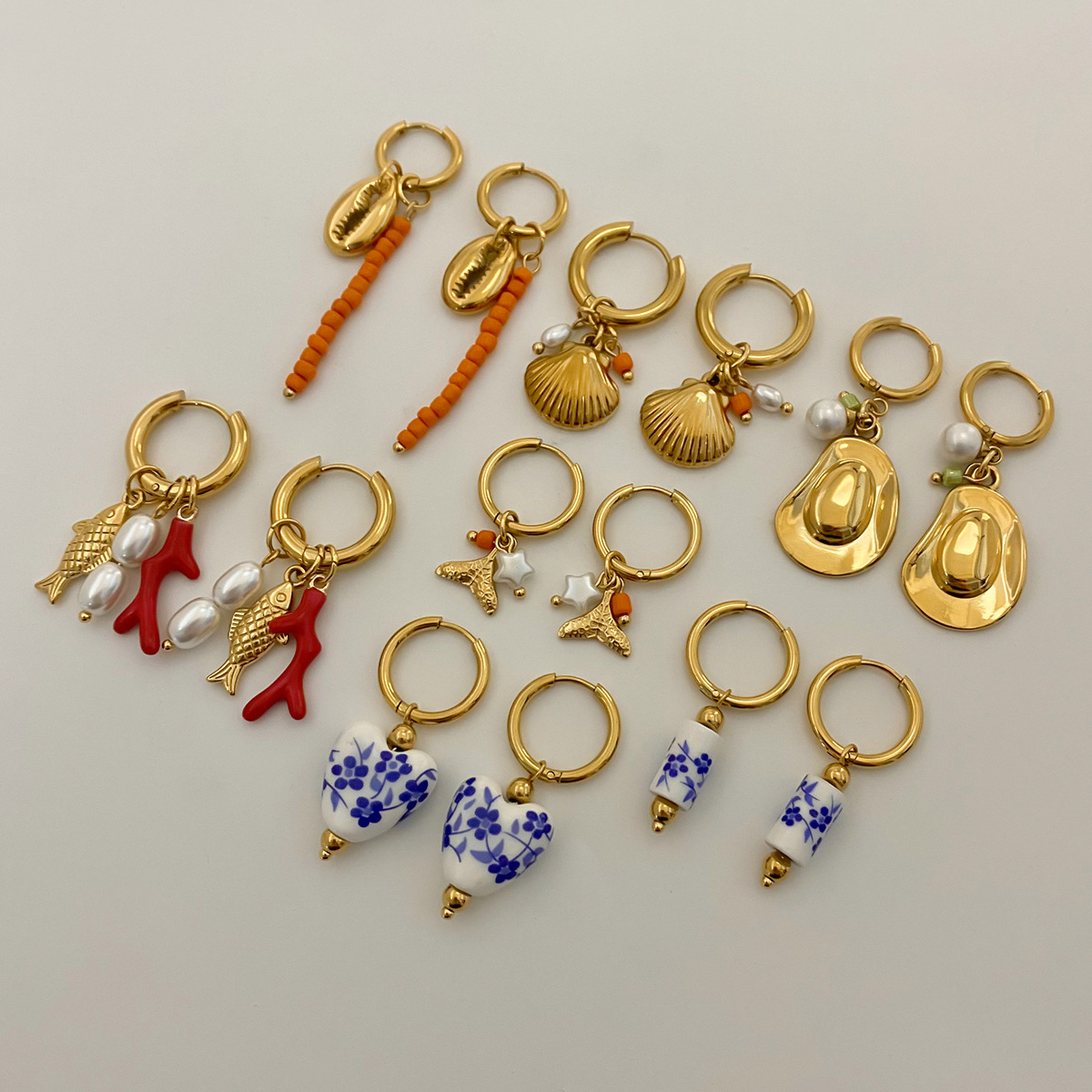 european and american stainless steel ceramic pearl earrings holiday style design creative earrings