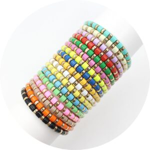 bohemian style stackable enamel paint rainbow tube bead bracelet diy cylindrical tube bracelet