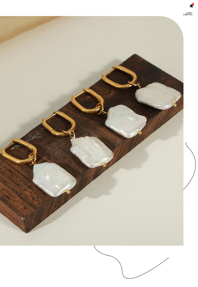 new retro light luxury personality titanium steel gold plated irregular freshwater pearl earrings female jewelry