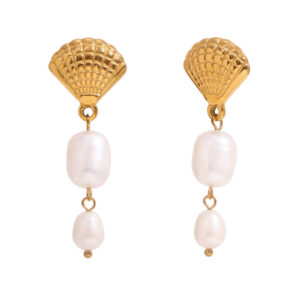european and american fashion retro niche earrings stainless steel 18k gold plated shell pearl pendant tassel earrings