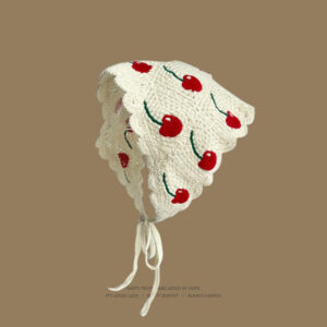 french cherry triangle scarf for women, spring and autumn travel, parent child style, knitted crochet hollow literary headscarf, hairband and headband