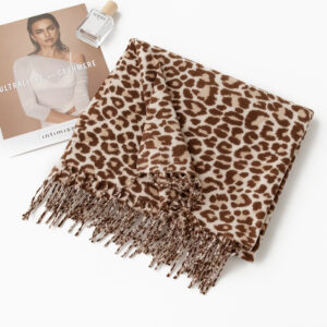 leopard print ethnic style cotton and linen scarf women's imitation cashmere tassel travel beach towel shawl