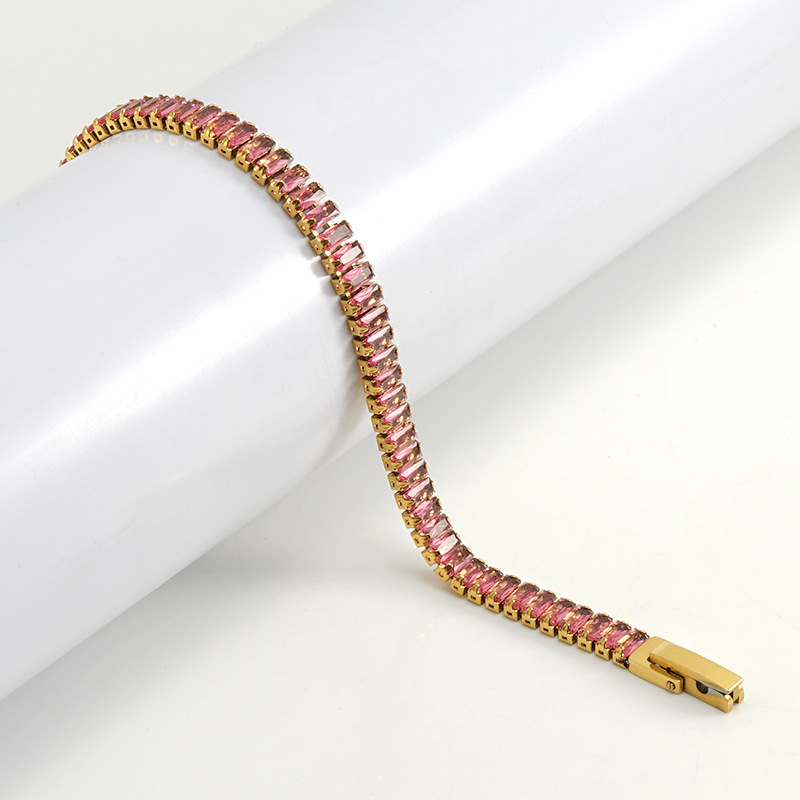 european and american solid color full diamond inlaid zircon stainless steel bracelet titanium steel ins style all match tennis chain hand jewelry bracelet