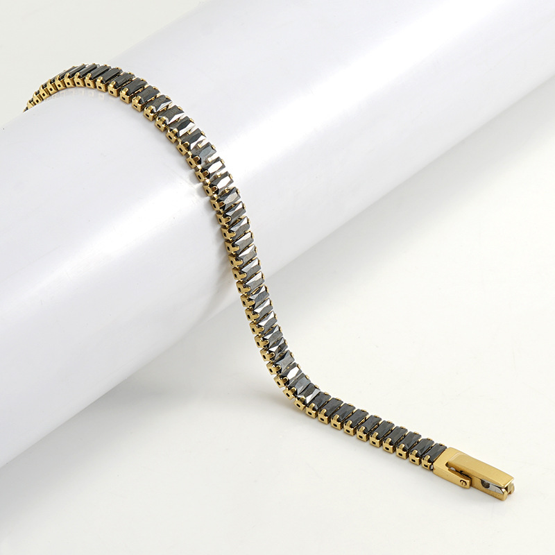 european and american solid color full diamond inlaid zircon stainless steel bracelet titanium steel ins style all match tennis chain hand jewelry bracelet