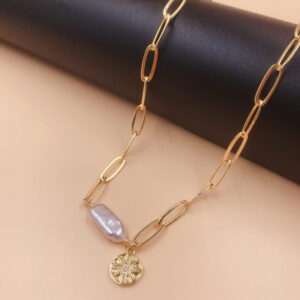 irregular baroque freshwater pearl choker necklace copper plated 14k gold paperclip necklace