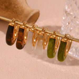 fashionable and simple french retro earrings stainless steel 18k gold plated acrylic triangular geometric earrings