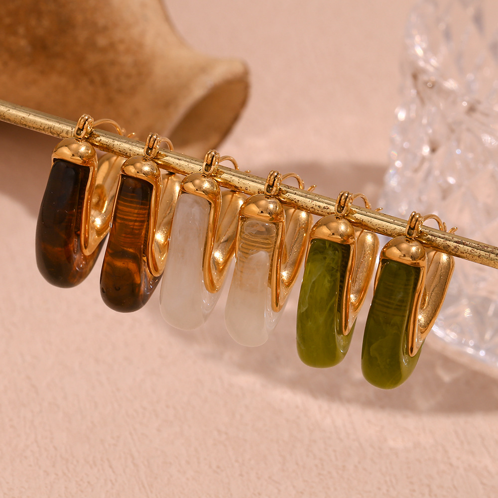 fashionable and simple french retro earrings stainless steel 18k gold plated acrylic triangular geometric earrings