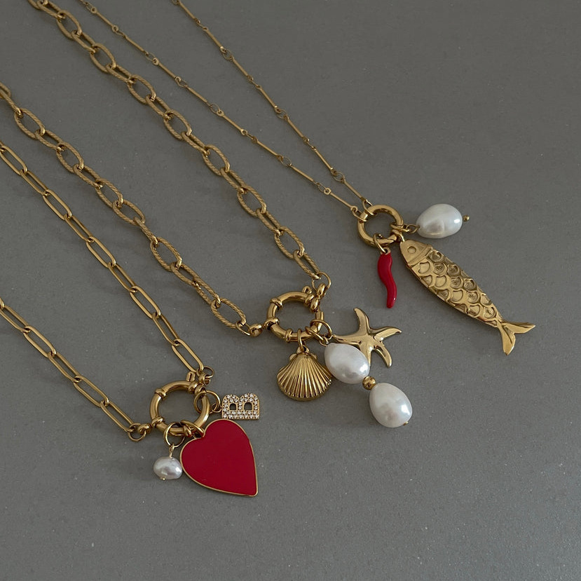 vintage 12 birthstone pendants, movable ring necklace, multiple pendants, diy boots, heart pearls, 18k gold color preservation