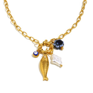 european and american temperament niche pendant stainless steel 18k gold plated small o chain spring buckle fish pendant necklace