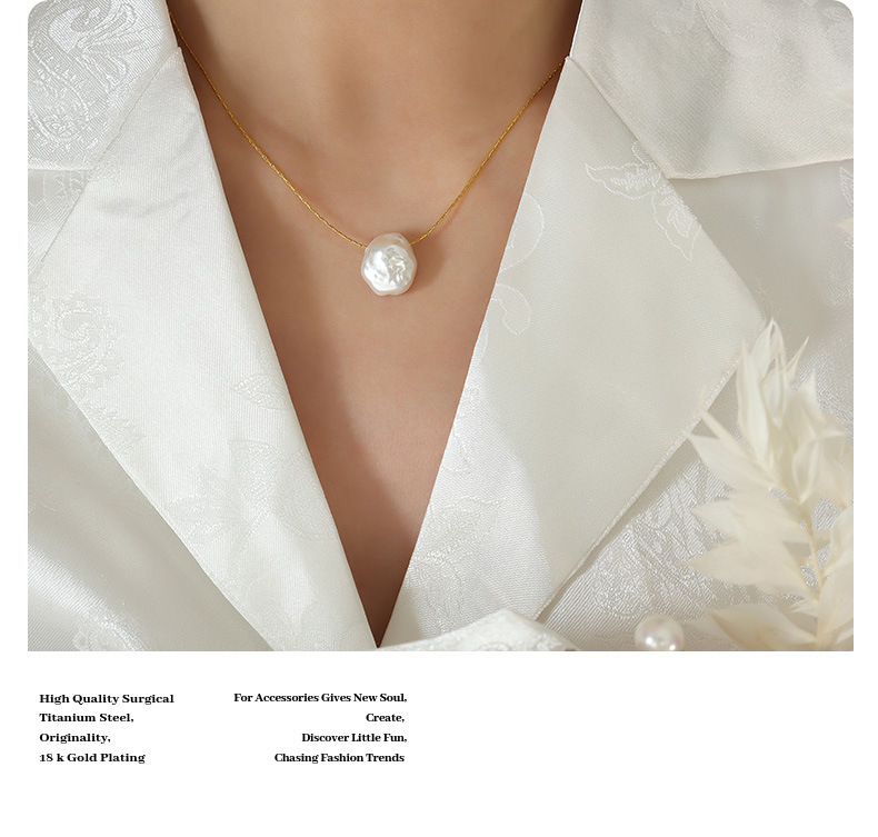 niche design shaped plastic pearl pendant necklace for women titanium steel gold plated vertical square chain cold style ins jewelry