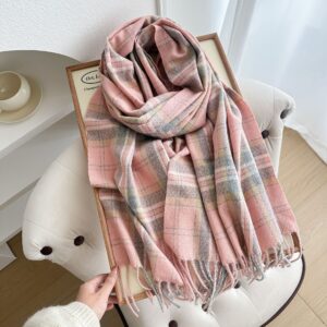 western style plaid scarf for women in winter with pinstripe students, warm and thick imitation cashmere long shawl neck scarf