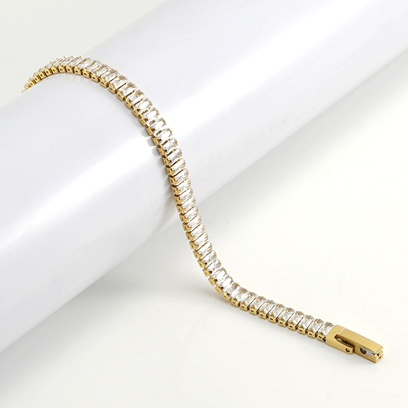 european and american solid color full diamond inlaid zircon stainless steel bracelet titanium steel ins style all match tennis chain hand jewelry bracelet