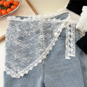 fashionable niche lace splicing lace up decoration western style triangle scarf fart curtain apron korean chic pure desire style short skirt