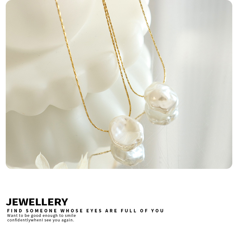 niche design shaped plastic pearl pendant necklace for women titanium steel gold plated vertical square chain cold style ins jewelry