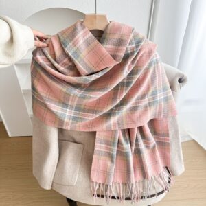 western style plaid scarf for women in winter with pinstripe students, warm and thick imitation cashmere long shawl neck scarf