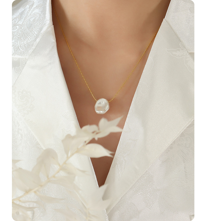 niche design shaped plastic pearl pendant necklace for women titanium steel gold plated vertical square chain cold style ins jewelry