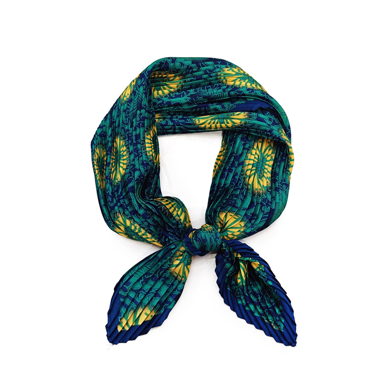crumpled small silk scarf professional scarf women's fashionable and versatile cashew stripe print pleated small square scarf