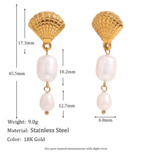 european and american fashion retro niche earrings stainless steel 18k gold plated shell pearl pendant tassel earrings