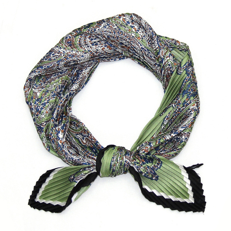 spring and summer thin pleated silk scarf for women professional versatile decorative neck scarf retro scarf