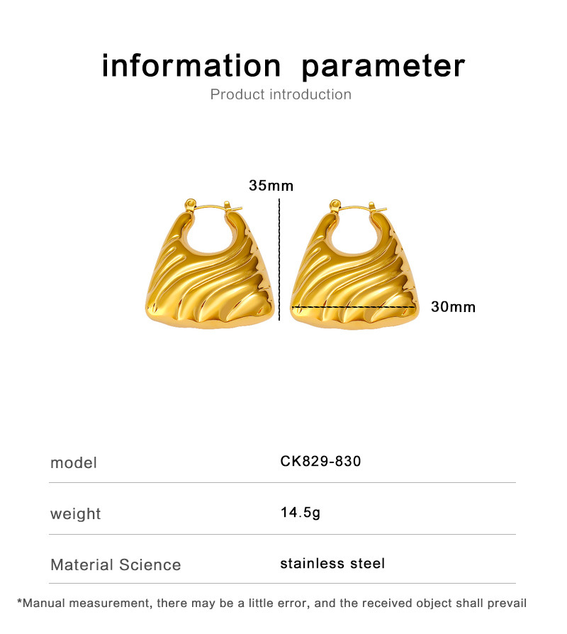 fashionable and personalized earrings, stainless steel with 18k gold plated oblique wavy trapezoidal hollow earrings, geometric u shaped earrings