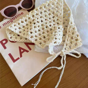 french cherry triangle scarf for women, spring and autumn travel, parent child style, knitted crochet hollow literary headscarf, hairband and headband