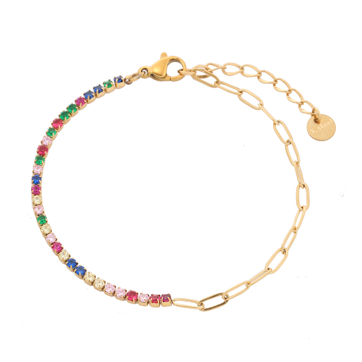 new rainbow color thin diamond titanium steel bracelet for women, exquisite and compact, one row of full diamond stainless steel jewelry