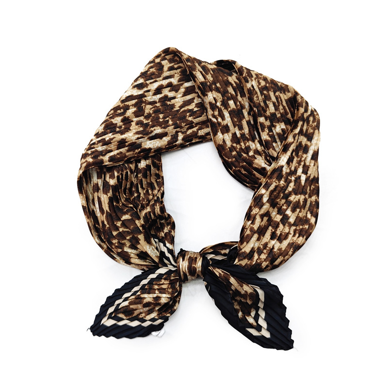 crumpled small silk scarf professional scarf women's fashionable and versatile cashew stripe print pleated small square scarf