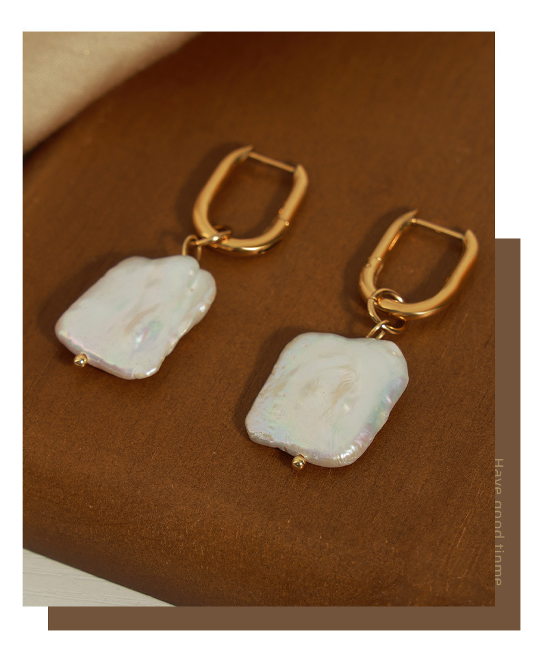 new retro light luxury personality titanium steel gold plated irregular freshwater pearl earrings female jewelry