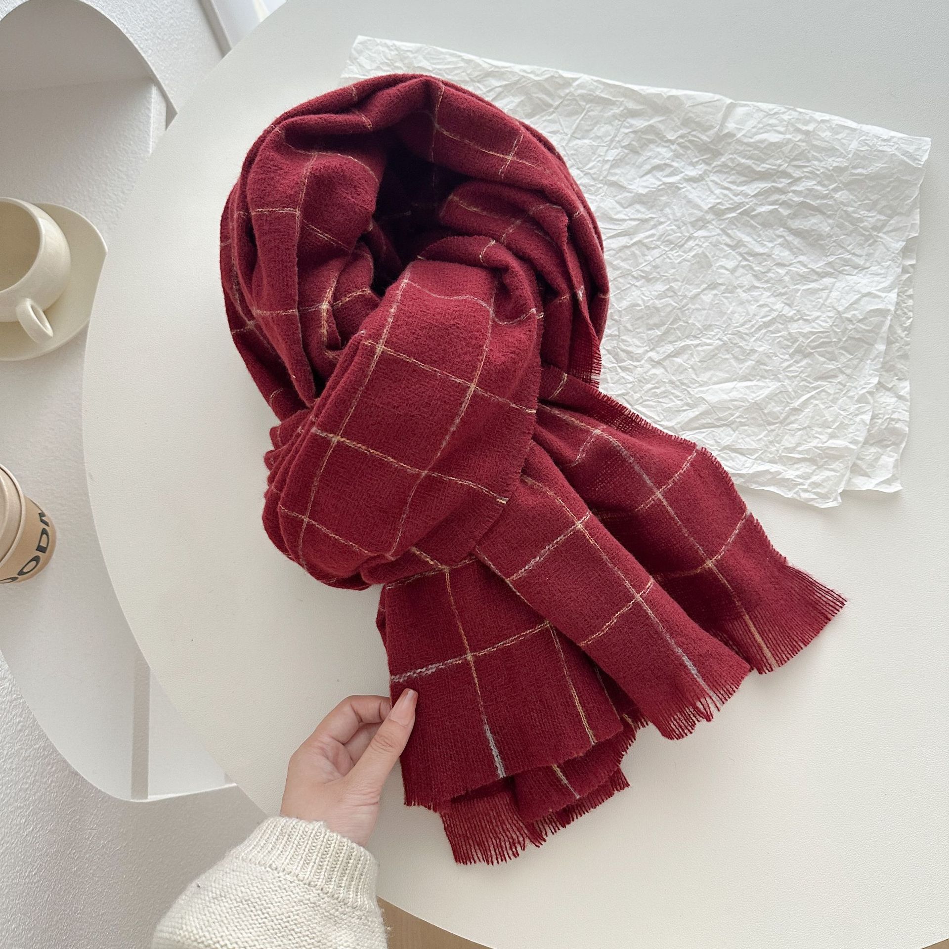 super soft imitation cashmere plaid women's winter soft new scarf short beard warm simple versatile thick shawl
