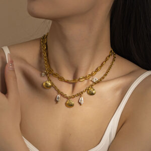 european and american temperament 18k gold stainless steel shell necklace does not fade female ins high end simple versatile jewelry