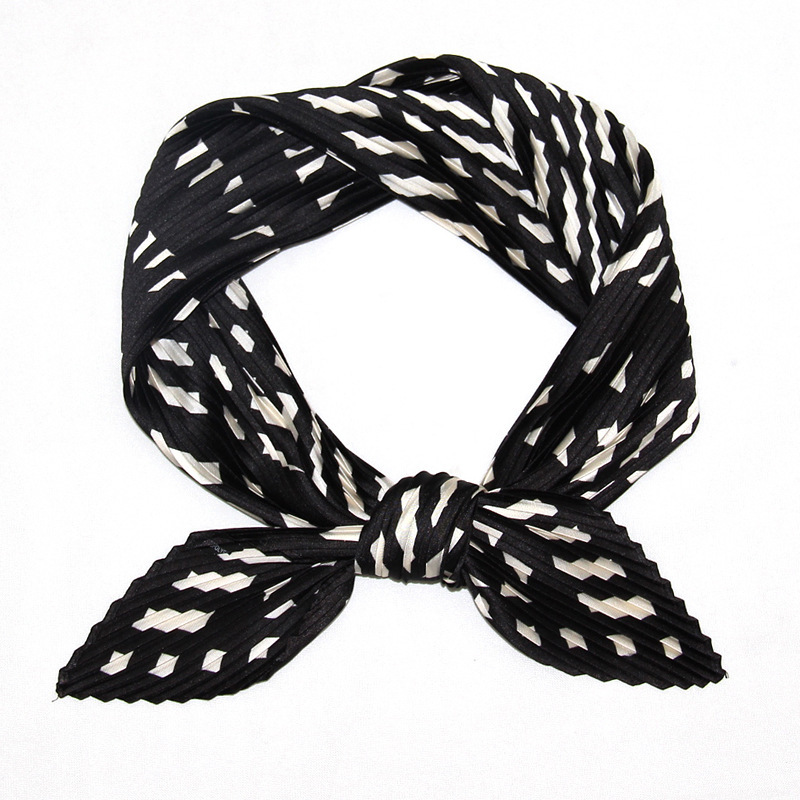 spring and summer thin pleated silk scarf for women professional versatile decorative neck scarf retro scarf