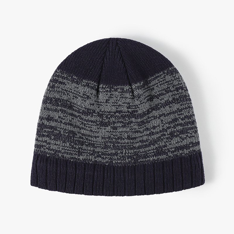 european and american color matching new plain men and women large head circumference plus velvet knitted hat cross border brimless versatile earmuffs wool hat