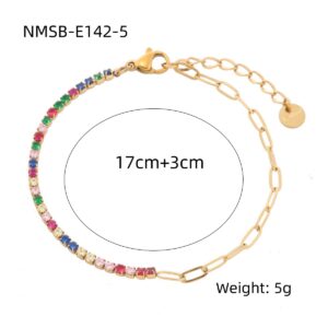new rainbow color thin diamond titanium steel bracelet for women, exquisite and compact, one row of full diamond stainless steel jewelry