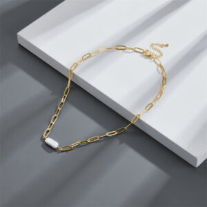 irregular baroque freshwater pearl choker necklace copper plated 14k gold paperclip necklace