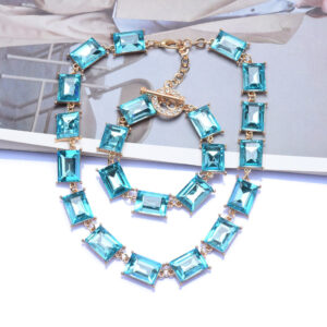 geometric square color crystal necklace light luxury fashion necklace