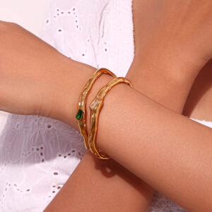 open irregular rectangular zircon bracelet stainless steel plated 18k gold hand jewelry