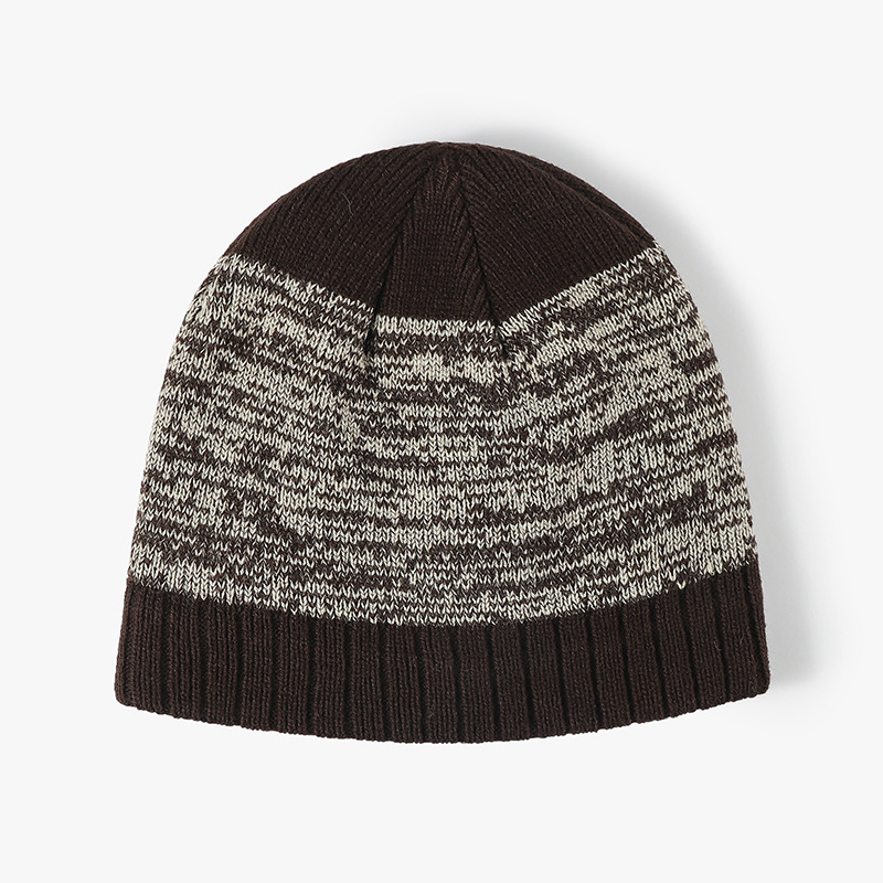 european and american color matching new plain men and women large head circumference plus velvet knitted hat cross border brimless versatile earmuffs wool hat