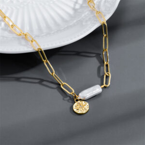 irregular baroque freshwater pearl choker necklace copper plated 14k gold paperclip necklace