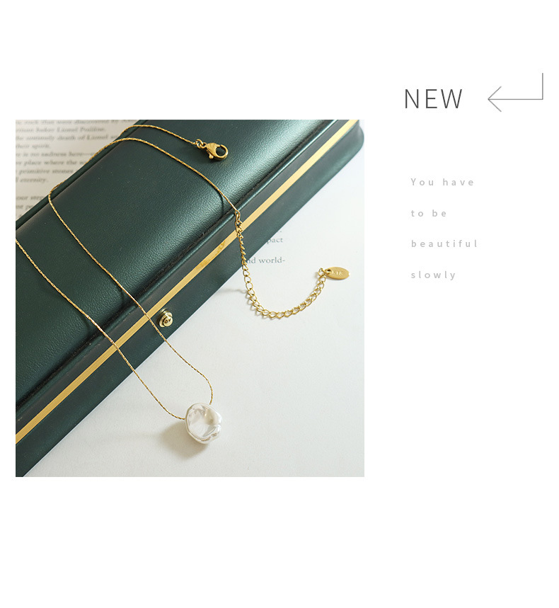 niche design shaped plastic pearl pendant necklace for women titanium steel gold plated vertical square chain cold style ins jewelry