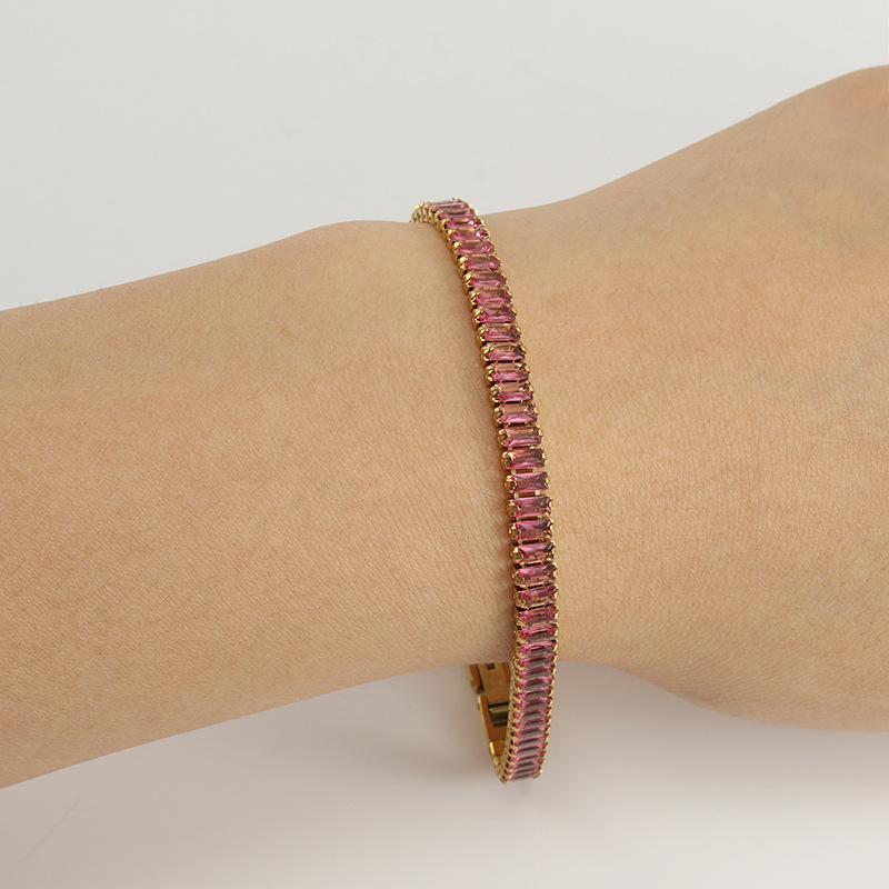 european and american solid color full diamond inlaid zircon stainless steel bracelet titanium steel ins style all match tennis chain hand jewelry bracelet