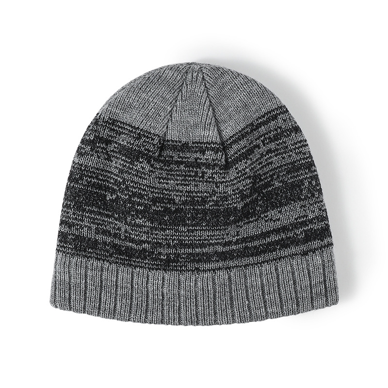 european and american color matching new plain men and women large head circumference plus velvet knitted hat cross border brimless versatile earmuffs wool hat