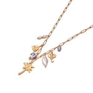 new creative ocean series stainless steel necklace bracelet ceramic pattern coconut tree pearl shell jewelry