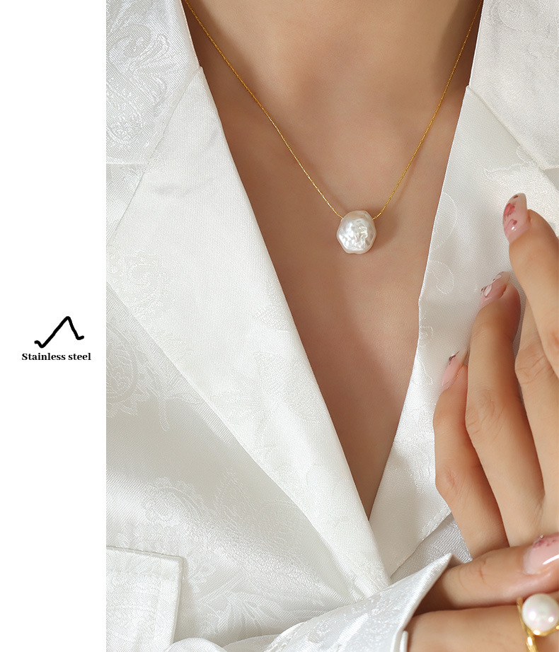 niche design shaped plastic pearl pendant necklace for women titanium steel gold plated vertical square chain cold style ins jewelry