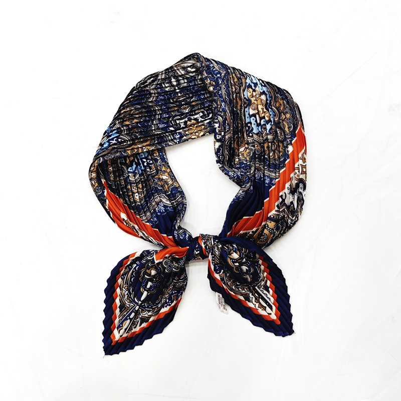 crumpled small silk scarf professional scarf women's fashionable and versatile cashew stripe print pleated small square scarf